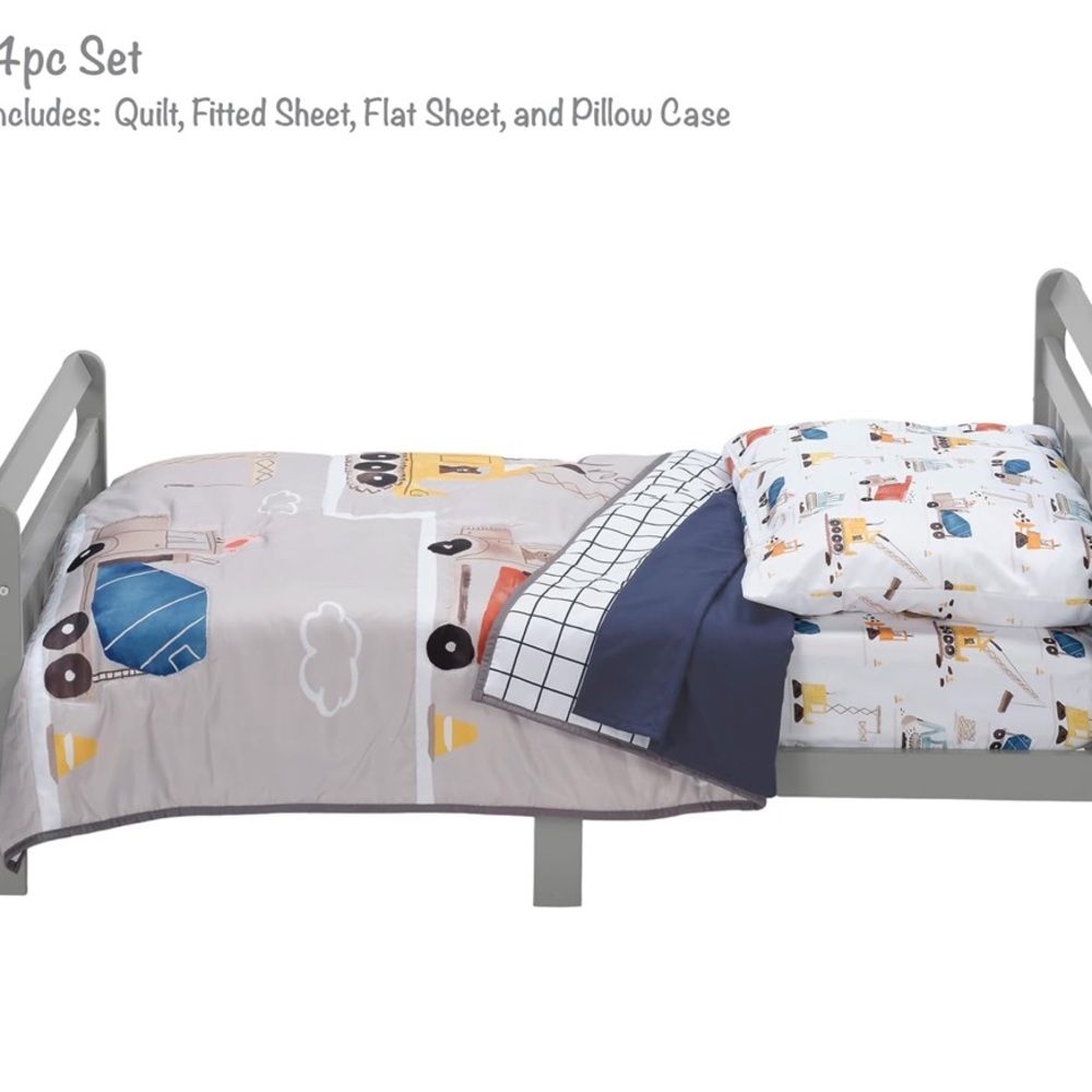 4️⃣ Toddlers Construction 4 pc. Bedding Set - Gray and Blue
